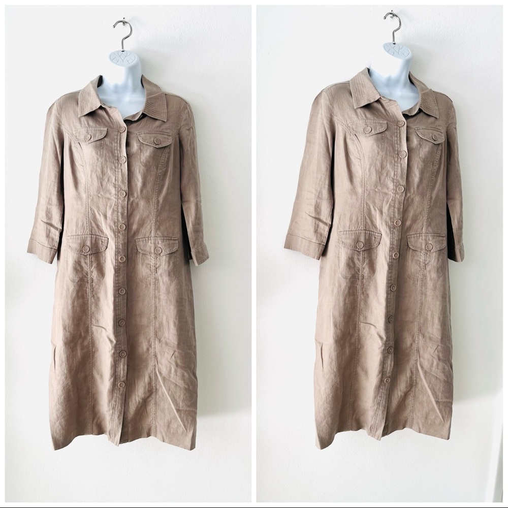 Boden Linen Button Down 3/4 Sleeve Dress 6 long tall